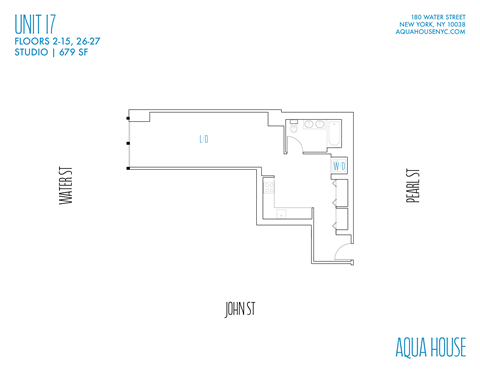 Floor plan for studio, 1 bath, 679 sqft